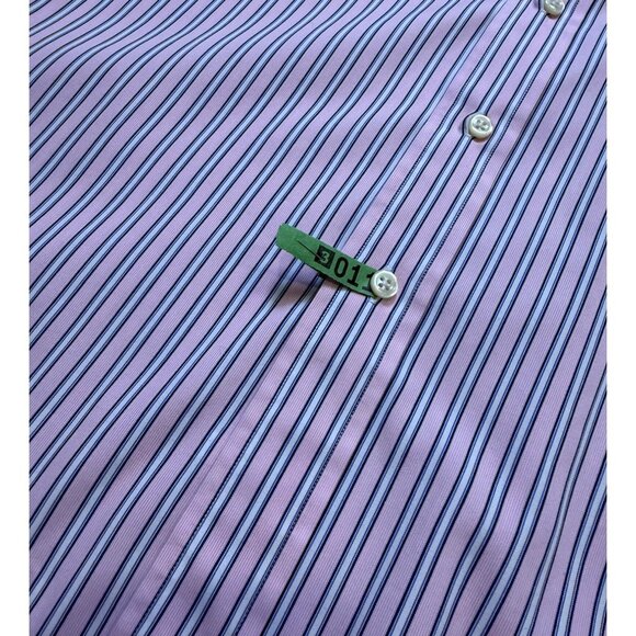 90s Ralph Lauren Mens Cotton Button Down Striped Shirt Pink Blue White 32/33 - Picture 5 of 8